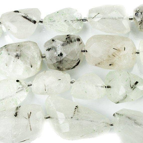 Black Tourmalinated Quartz Faceted Nugget Beads 15 inches 21 pieces for wholesale by The Bead Traders