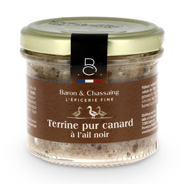Pure Duck Terrine with Black Garlic 90gr for wholesale by Baron & Chassaing