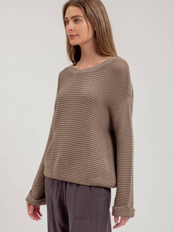 Blu Pepper - Wholesale Knit Sweater - Women's - CHUNKY KNIT LONG CUFF SLEEVE PULLOVER SWEATER