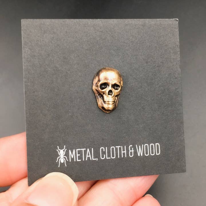 Gothic Handmade Unisex Brass Skull Pin for wholesale by Metal Cloth & Wood