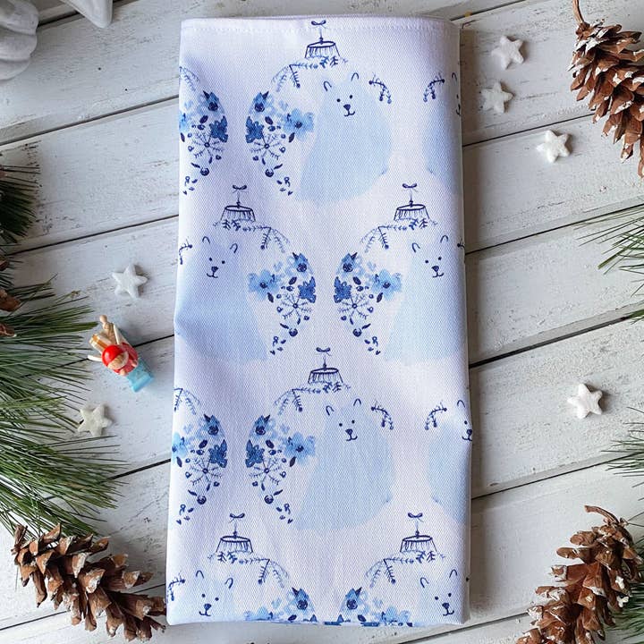 Polar Bear Ornament tea towel for wholesale by tiny farmhouse by Amy McCoy