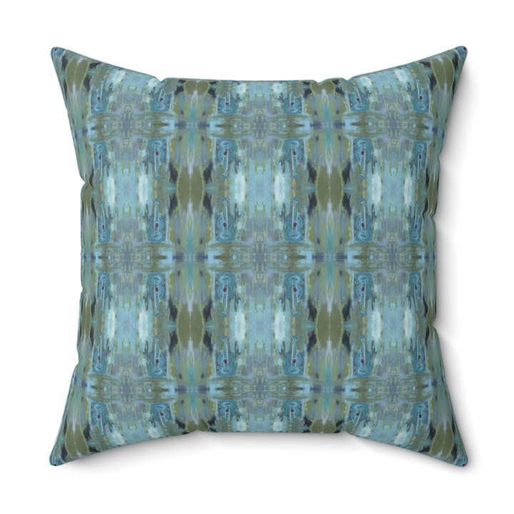 Velvet Square Pillow - Green and Blue Geometric (FBJ/P5) for wholesale by PALMER K Designs