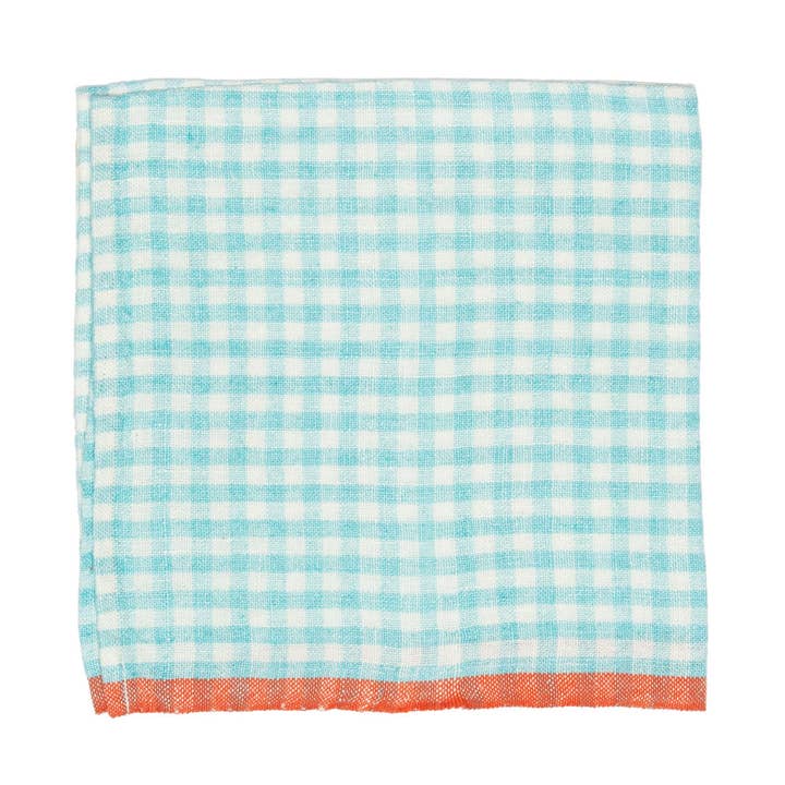 Two-Tone Gingham Napkins Aqua & Orange, Set of 4 for wholesale by Couleur Nature