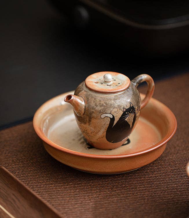 Gohobi （We cover U.S. import duties） - Wholesale Tea Pot - Gohobi Handmade Black Ink Hand-painted Cat Teapot 0021