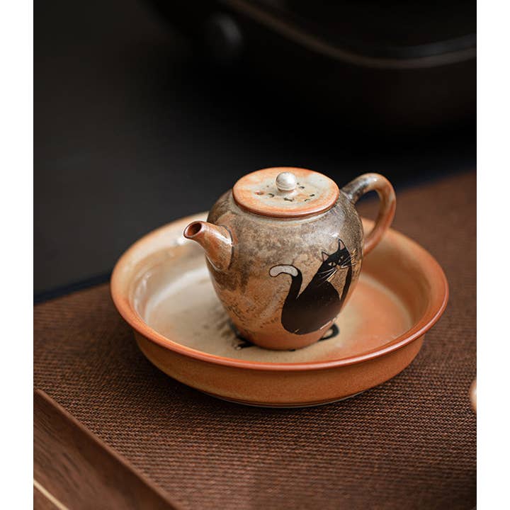 Gohobi (We cover U.S. import duties) - Wholesale Tea Pot - Gohobi Handmade Black Ink Hand-painted Cat Teapot 0021