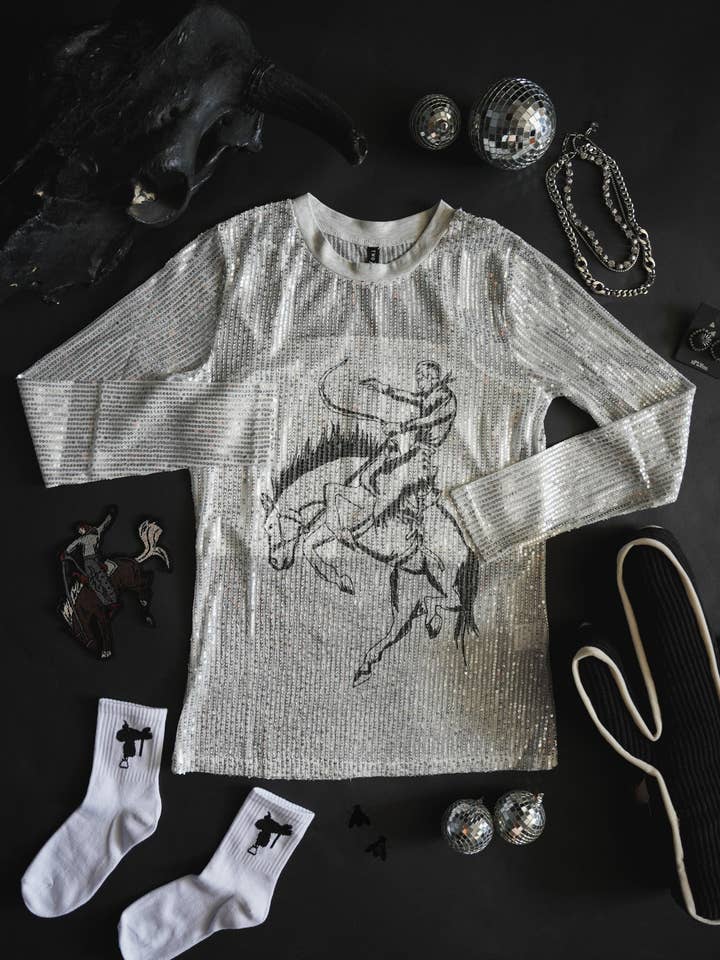 2 Fly Co - Wholesale Screen Printed T-Shirt - Women's - SEQUIN SADDLES