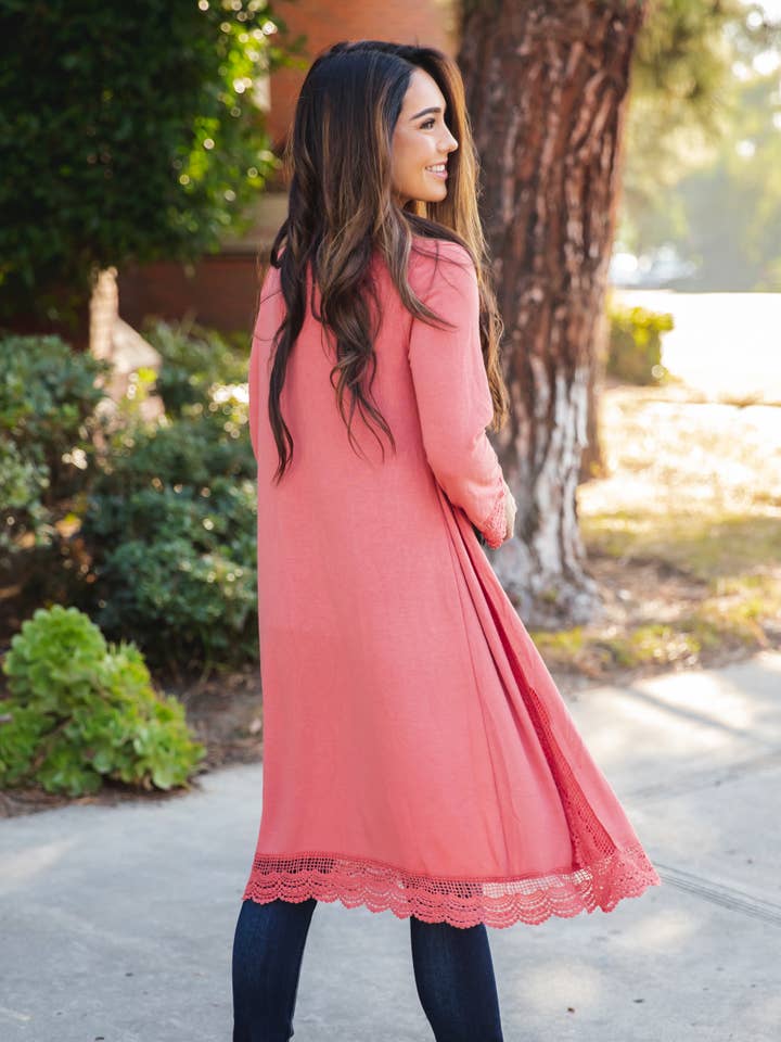 Tickled Teal - Wholesale Cardigan - Women's - 3/4 Sleeve Lace Trim Cardigan3