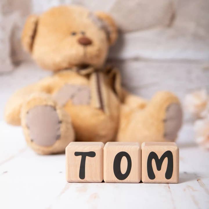 3 Cubos de Madeira de 5cm x 5cm + 47 Autocolantes pretos por atacado de LouYou