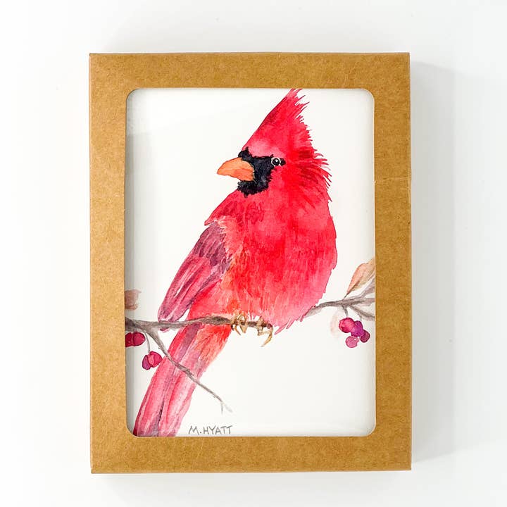Melissa Hyatt - Wholesale Stationery/Notecard Set - "Red Cardinal" watercolor notecard- 6 pack boxed set0