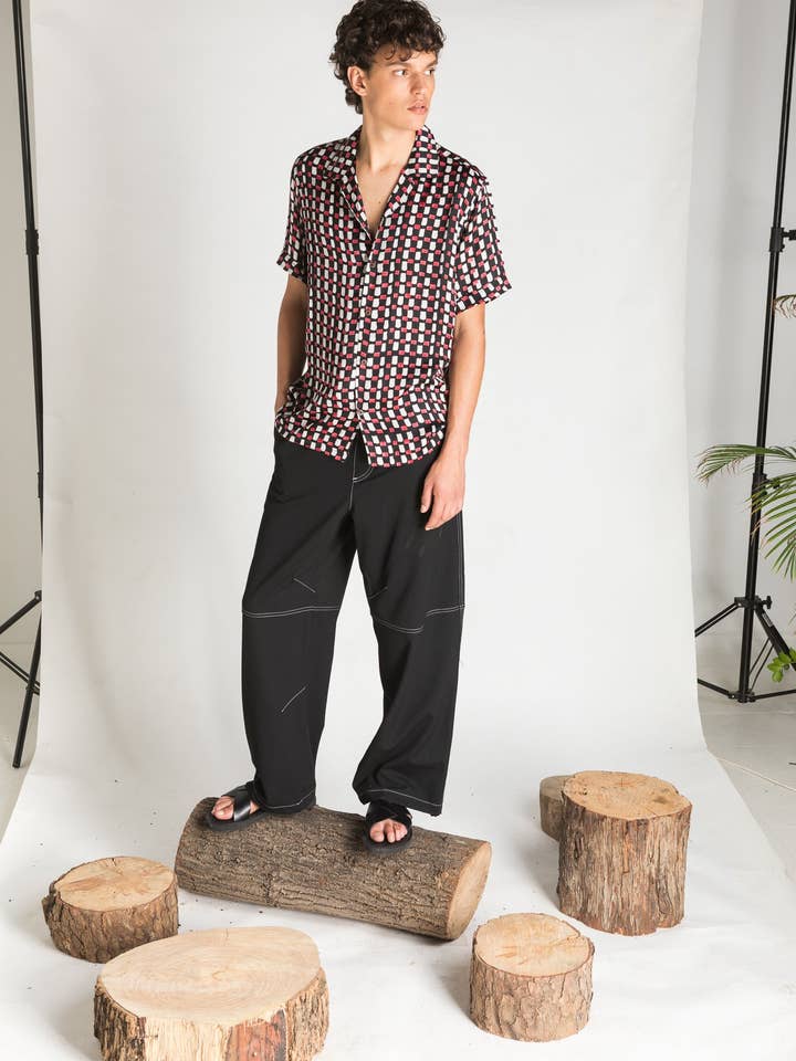 Otherwise - Wholesale Button Down Shirt - Men's - nolte satin hand-printed shirt4