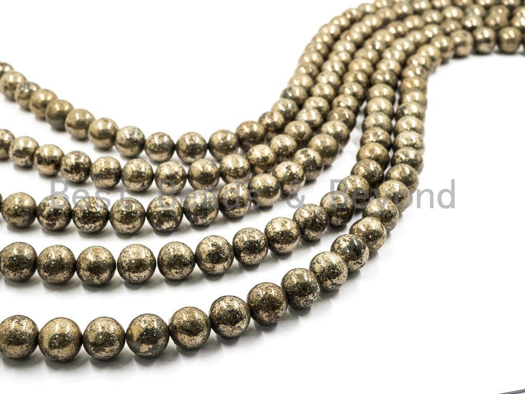 BestBeads&Beyond – Engroshandel Perler – Kvalitetsnaturlig pyrit, glatte runde perler, 12mm, SKU#W13