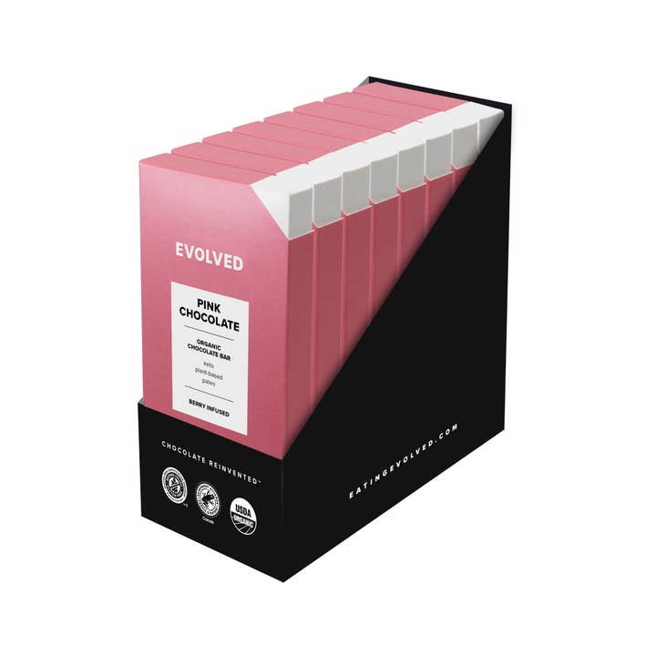 Pink Organic Chocolate Bars - 8 Pack for wholesale by EVOLVED Chocolate