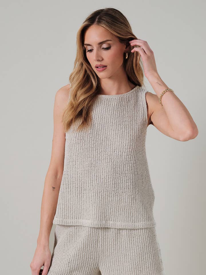 BOAT NECK SLEEVELESS TOP AND HIGH WAIST ELASTIC BAND SHORTS for wholesale by GILLI