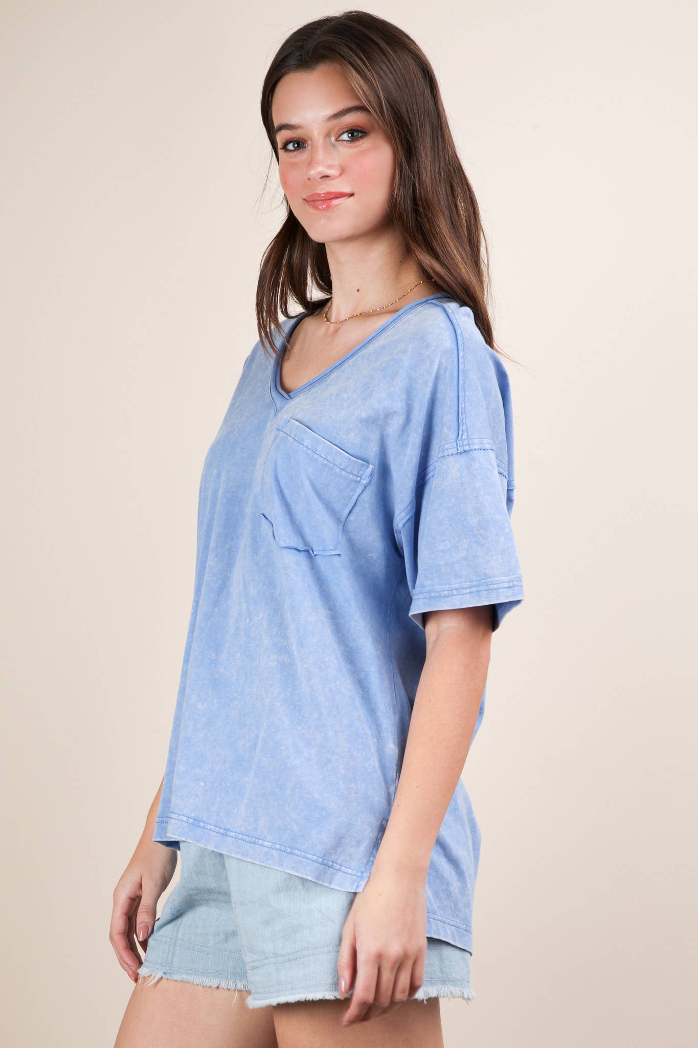 VERY J – Top de malha - Mulher por atacado – NT11966-Top de Malha com Decote em V Lavado a Mineral15