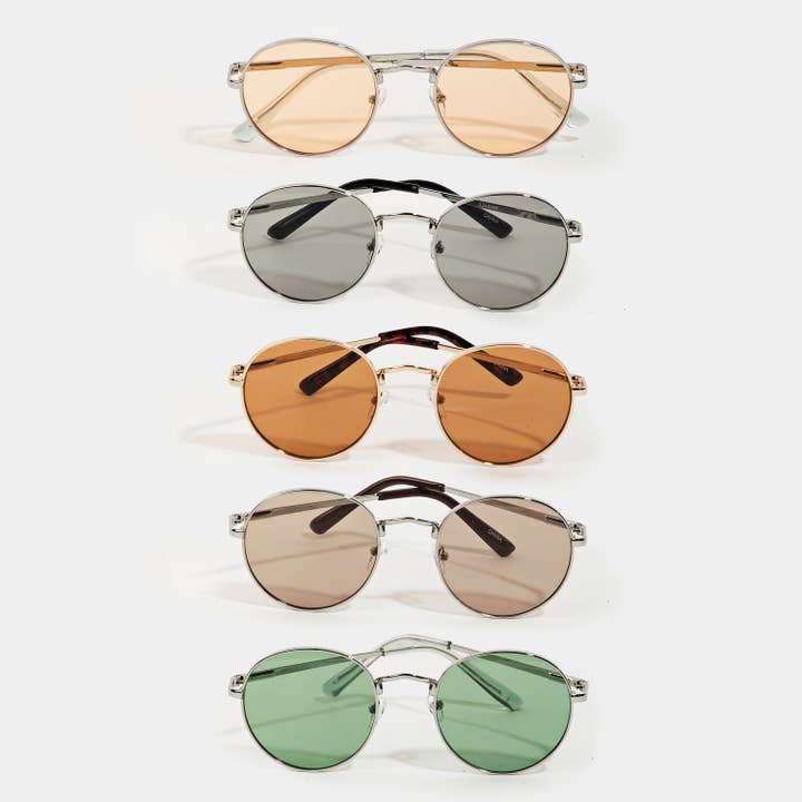 Set di occhiali da sole con montatura metallica con lenti rotonde per la vendita all'ingrosso da parte di Collections by Fame Accessories
