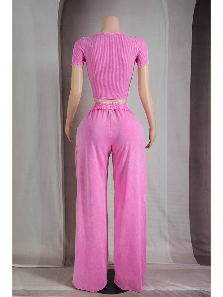 Barbie Pink MINERAL WASH CONTOUR CROPPED TOP & LOUNGE PANT SET for wholesale on Faire3
