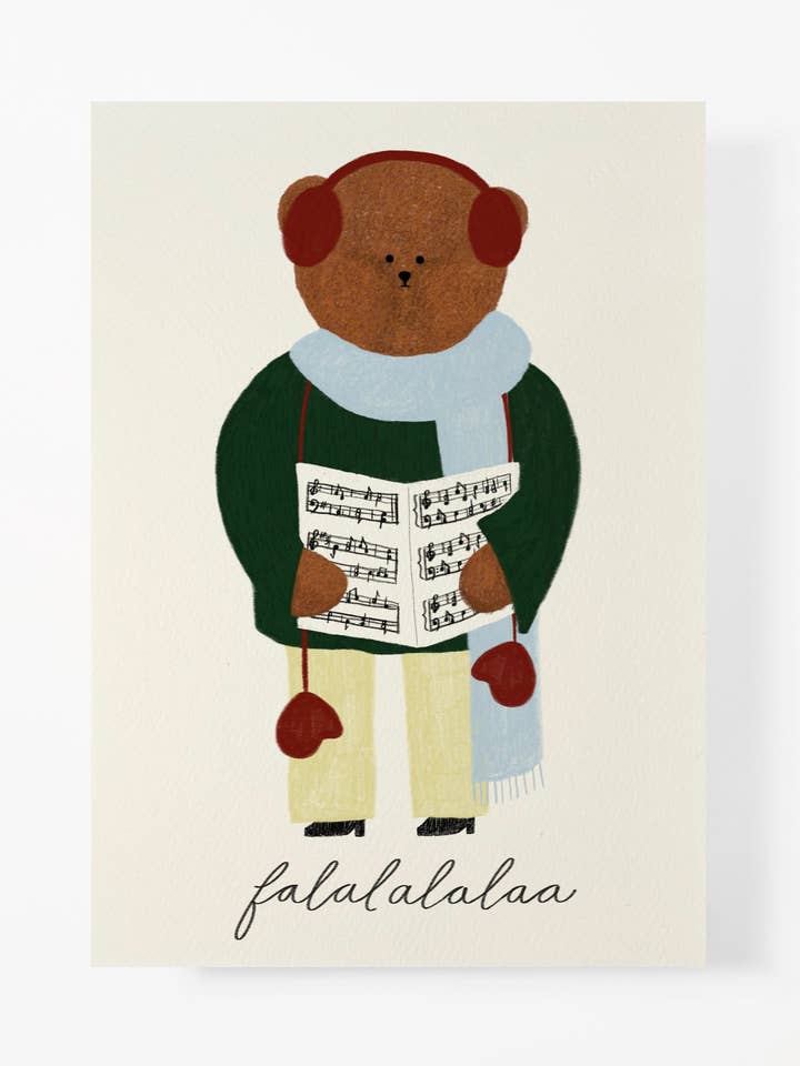 Christmas Caroller Bear Greeting Card for wholesale by The Bear Days
