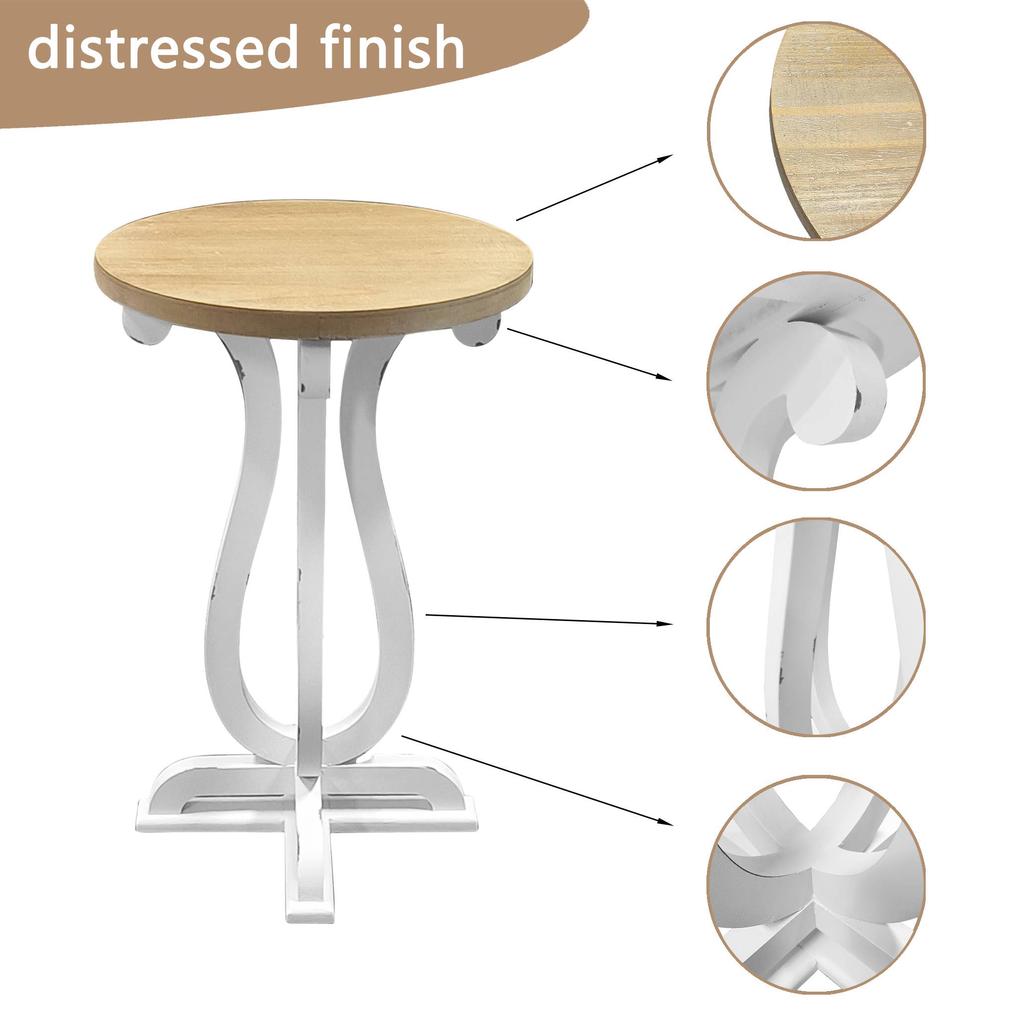 Paris Loft Inc - Wholesale Side Table - 15.75 Inch Farmhouse Wood Round Sofa Table4