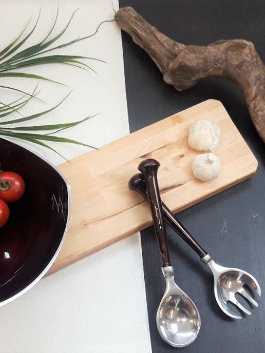 Handmade Set of Brown Salad Servers Utensils Modern Design for wholesale by Oh So Pretty & Green