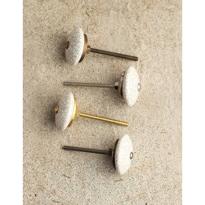 KNOBCO - Vente Poignée/bouton - Boutons de meuble en céramique blanche à motif craquelé, boutons de tiroir1