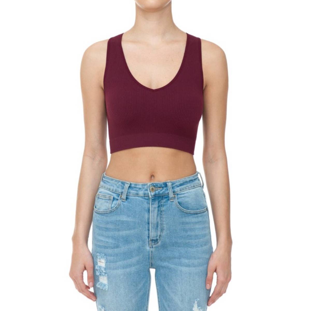 Timeless – wholesale Tank top – Women′s – Deep V Neck Ribbed Seamless Crop Tank Top4