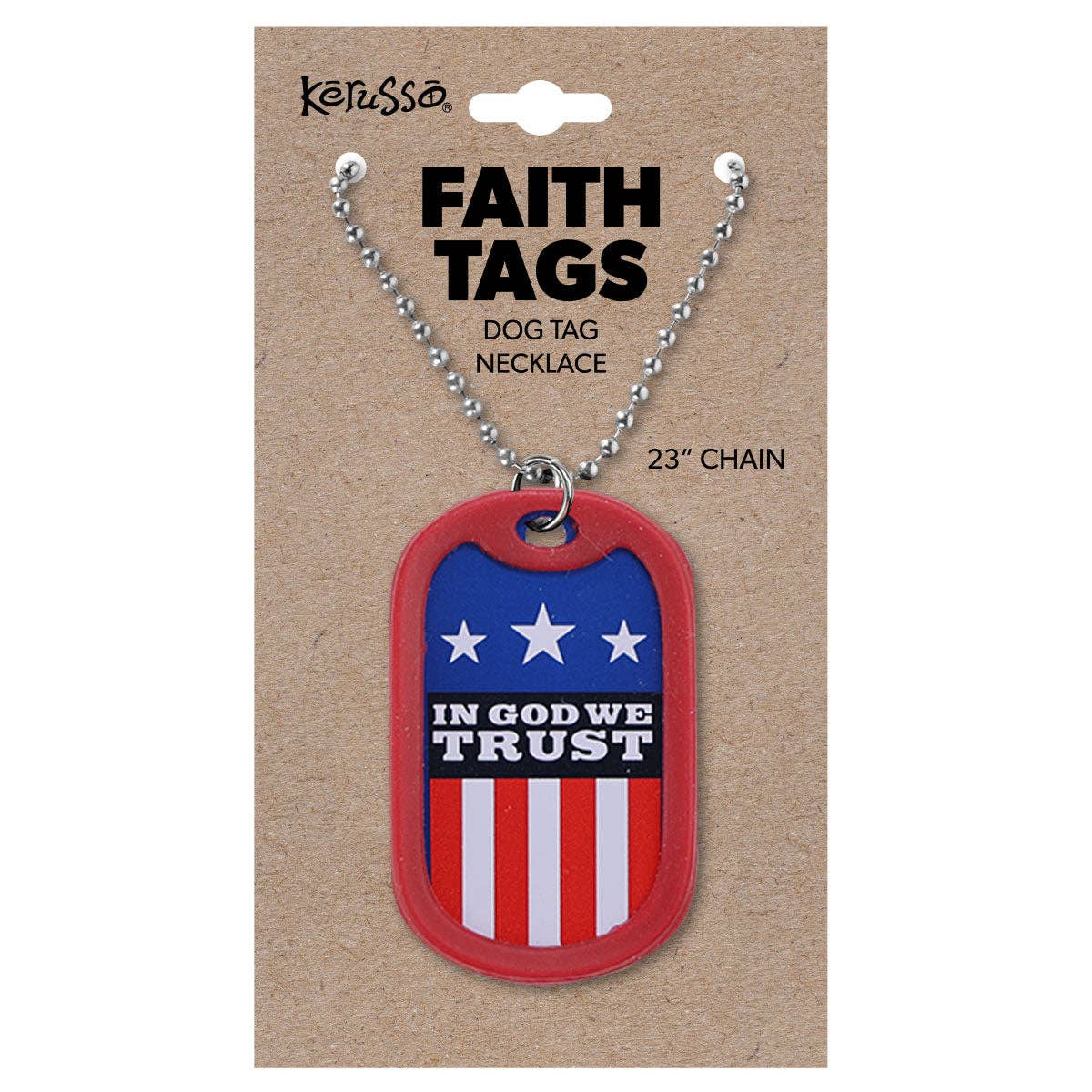 Red White Blue Faith Gear Dogtag Necklace In God We Trust for wholesale on Faire0