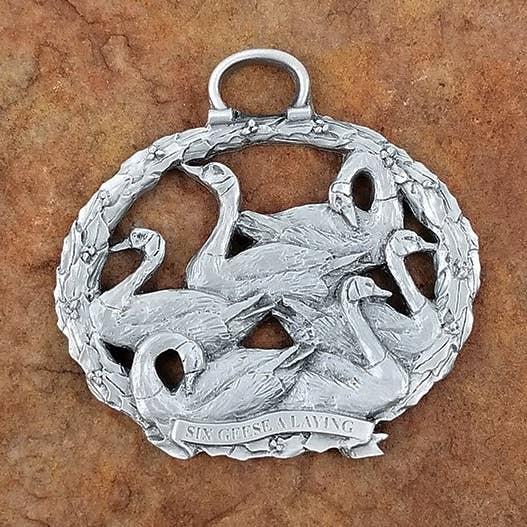 Seis gansos a pôr 12 dias de ornamento de Natal em Pewter, Dia 6 dos Doze Dias de Ornamentos de Natal, Ornamentos em Pequim, Ornamento Feriado por atacado de Schumann Sculpture