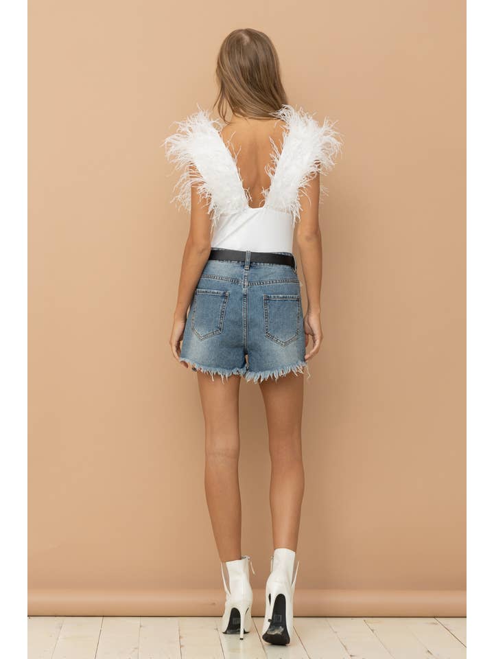 Blue B - Wholesale Bodysuit - Women's - 22309T - Deep V Jersey Feather Shoulder Bodysuit
