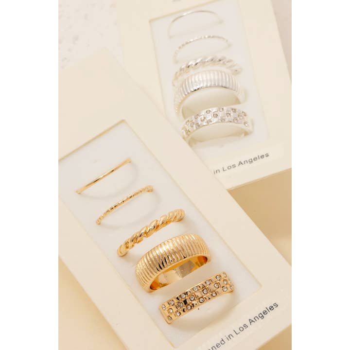 Fame Accessories - Wholesale Band/Stacked Ring - 5Pc Mixed Band Rings Set3