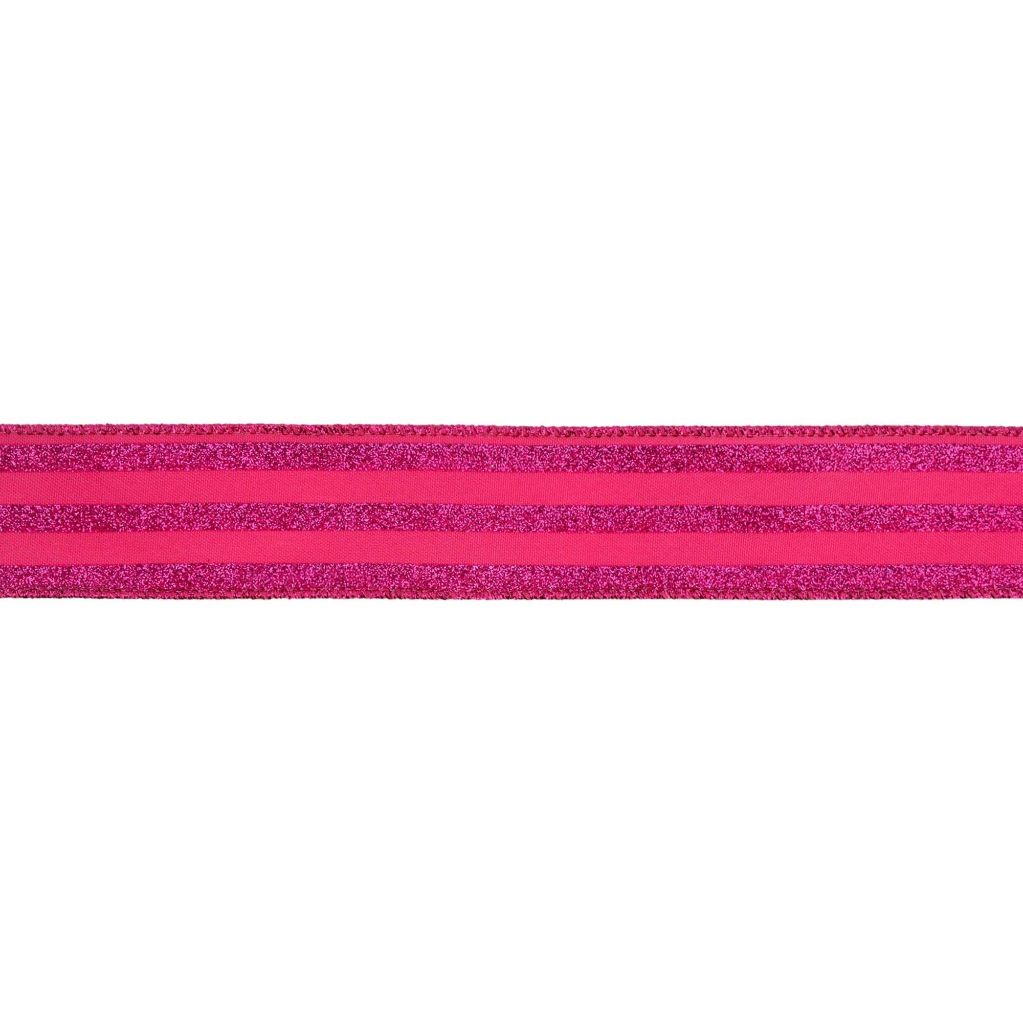 LA Ribbons Wholesale – wholesale Ribbon – Gift wrapping – 1 1/2" Wired Ribbon | Hot Pink Glittered Pinstripes on Hot Pink | 10 Yard Roll4