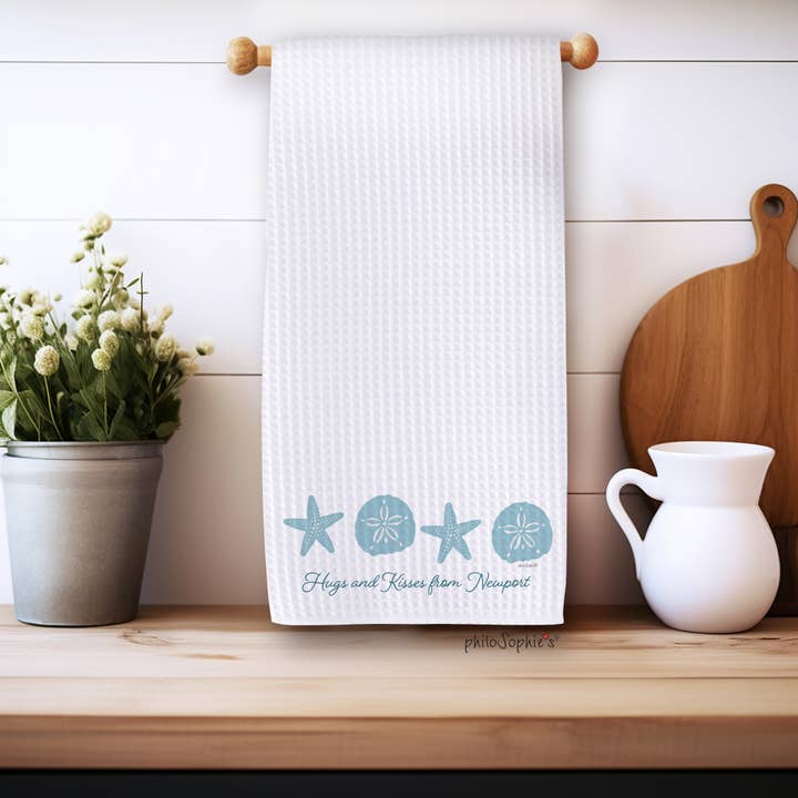 Hugs & Kisses, Seashell, Waffle Towel, Nautical for wholesale by philoSophie's Stationery & Gifts