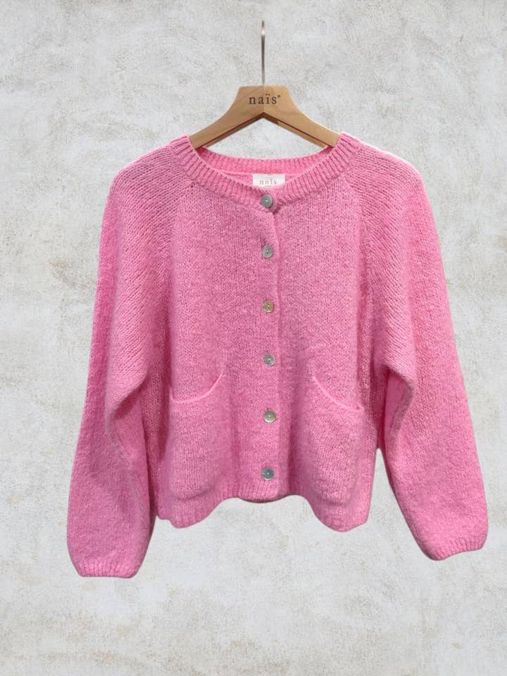 NAÏS PARIS – Cardigan - Mulher por atacado – Cardigan de gola redonda com mangas longas em kid mohair e lã24