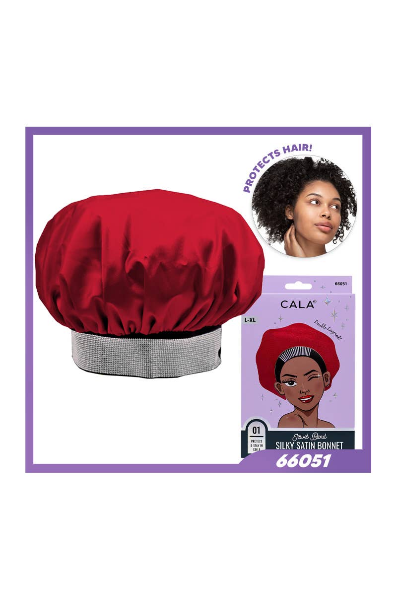 PINEAPPLE Beauty - Wholesale Sleep Cap / Bonnet - Women's - CALA 66051 Jewel Band Silky Satin Hair Bonnet Red - 6 pcs