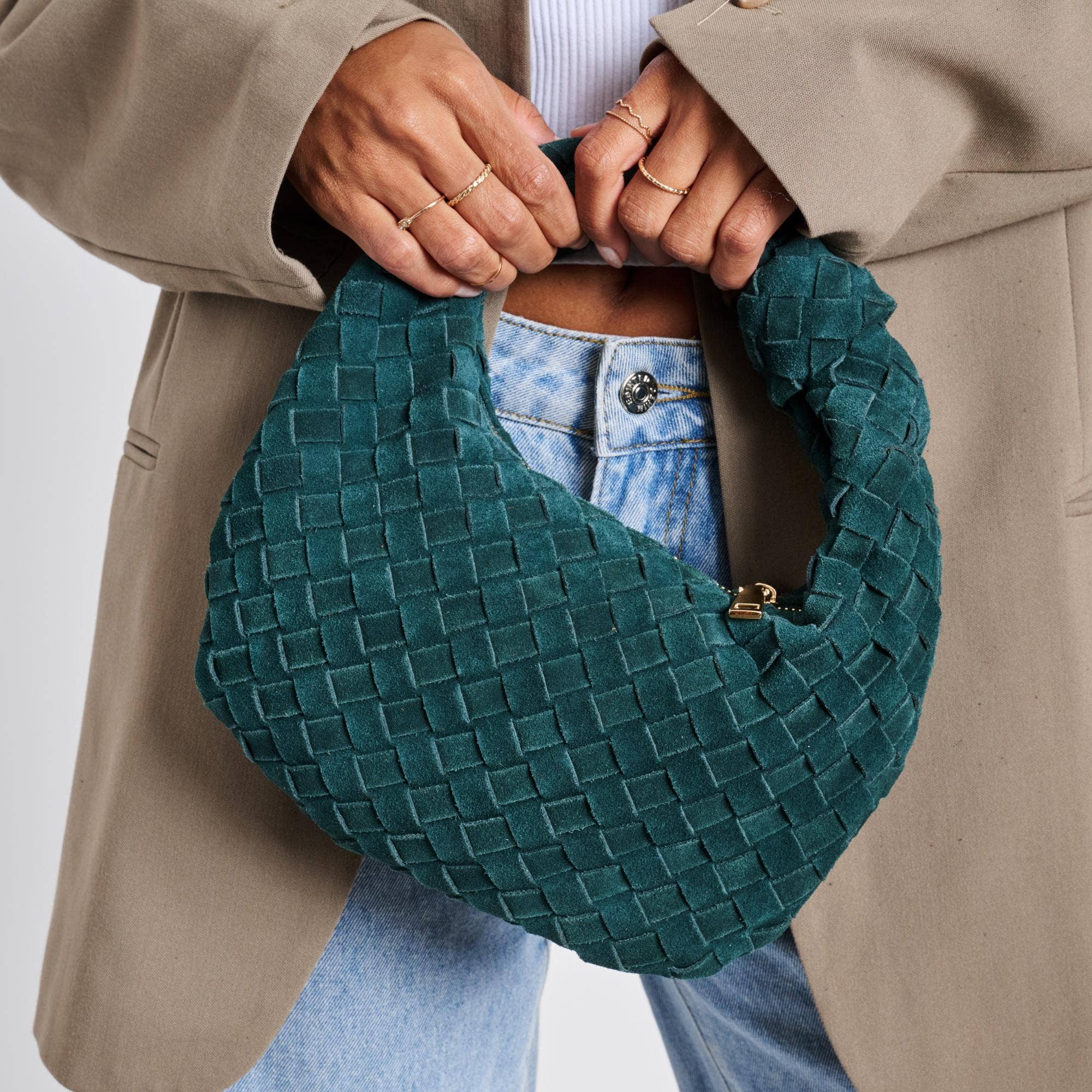 Moda Luxe - Vendita all'ingrosso Pochette - Donna - Pochette autunnale in vera pelle scamosciata intrecciata15