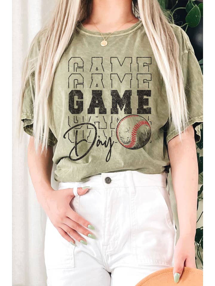 Rustee Clothing - Wholesale Screen Printed T-Shirt - Women's - BASEBALL GAME DAY MINERAL GRAPHIC LONG CROP TOP