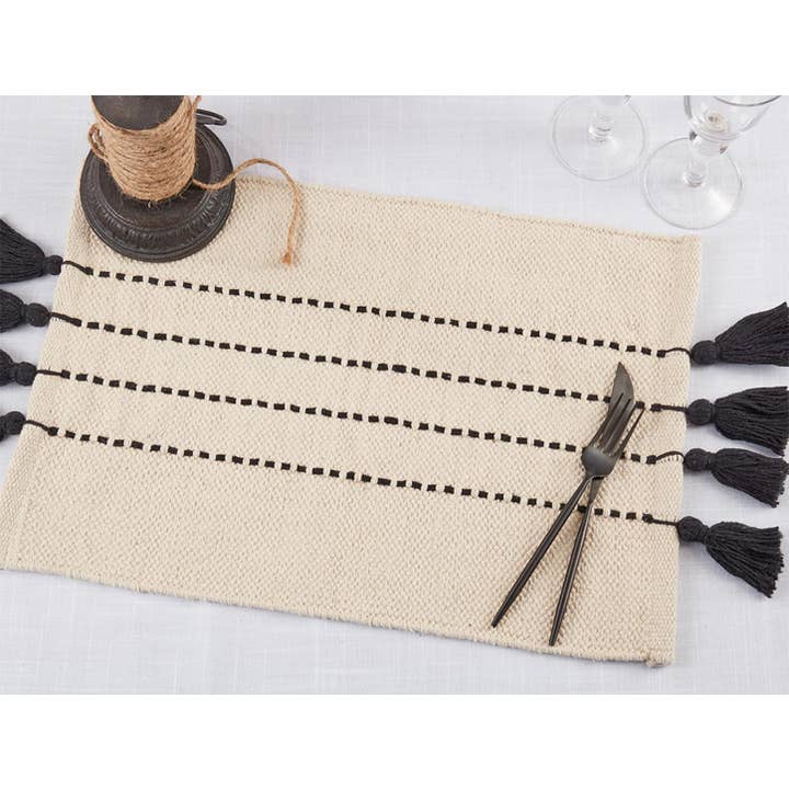 Fennco Styles - Wholesale Placemat - Stitched Natural Cotton 14"X20" Placemat with Tassels