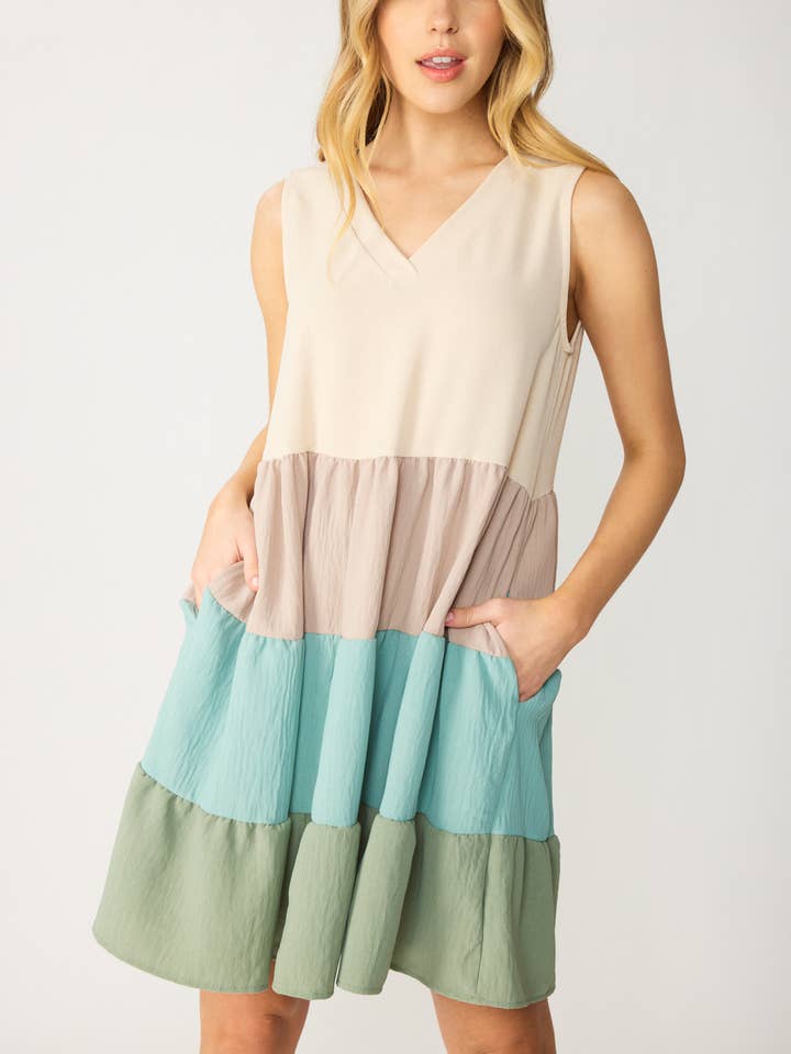 SD4399 - VÄVD KLÄNNING I FÄRGBLOCK MED SIDOFICKOR för wholesale av FSL Apparel