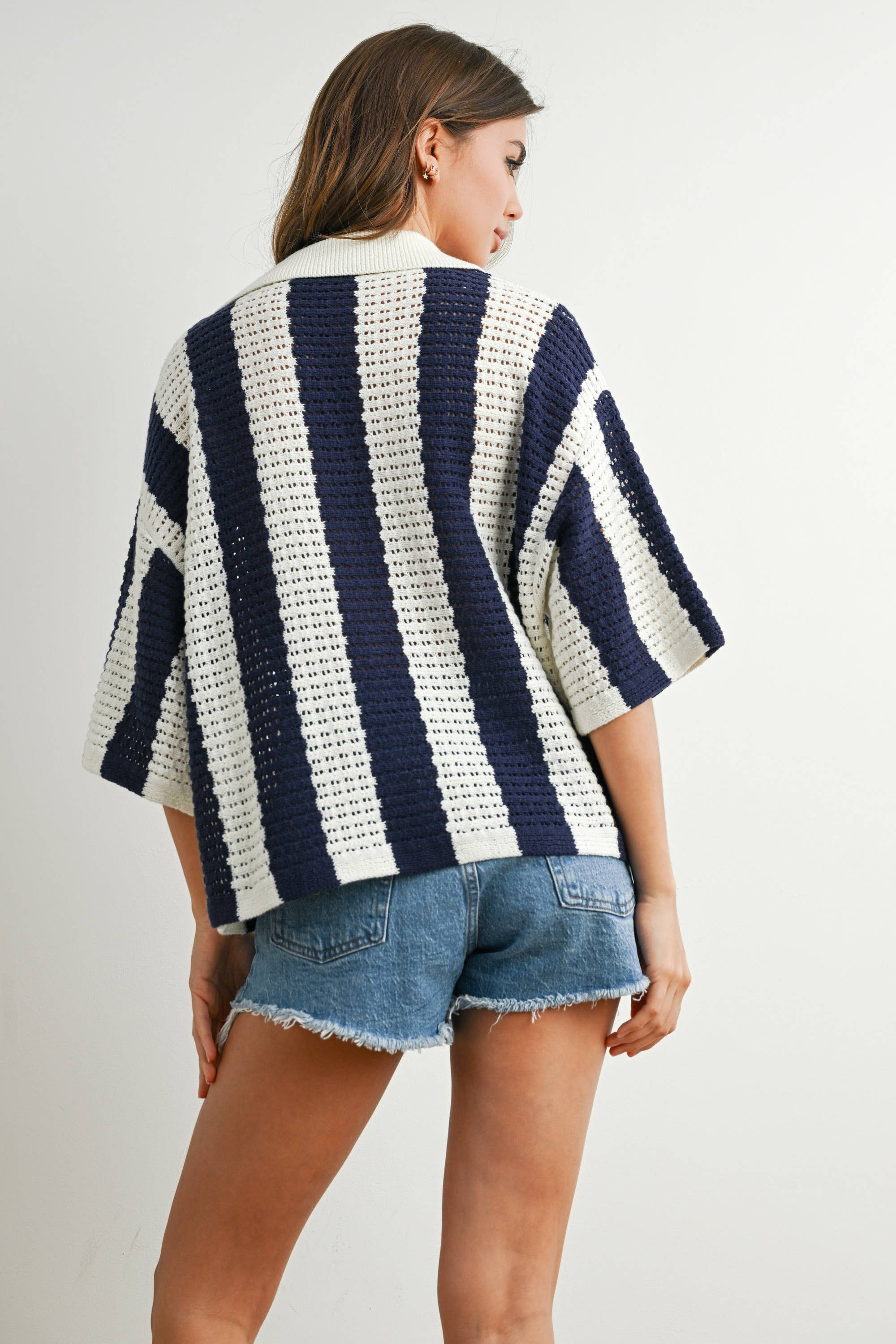 BUTTERMELON - Venta al por mayor Jersey de punto - Mujer - Jersey de Punto a Rayas con Botones - BMW774210