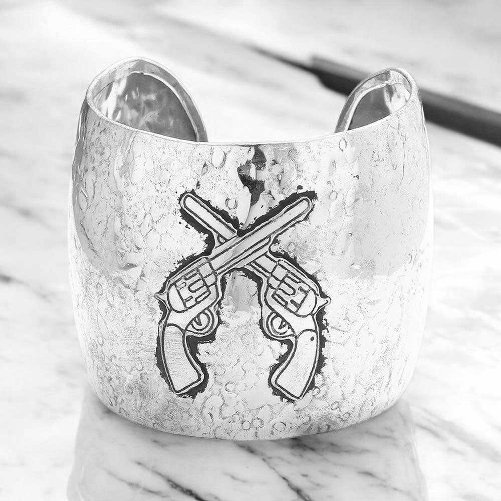 Sensibling Corp. - Wholesale Cuff Bracelet - Hammered metal crossed gun cuff bracelet0