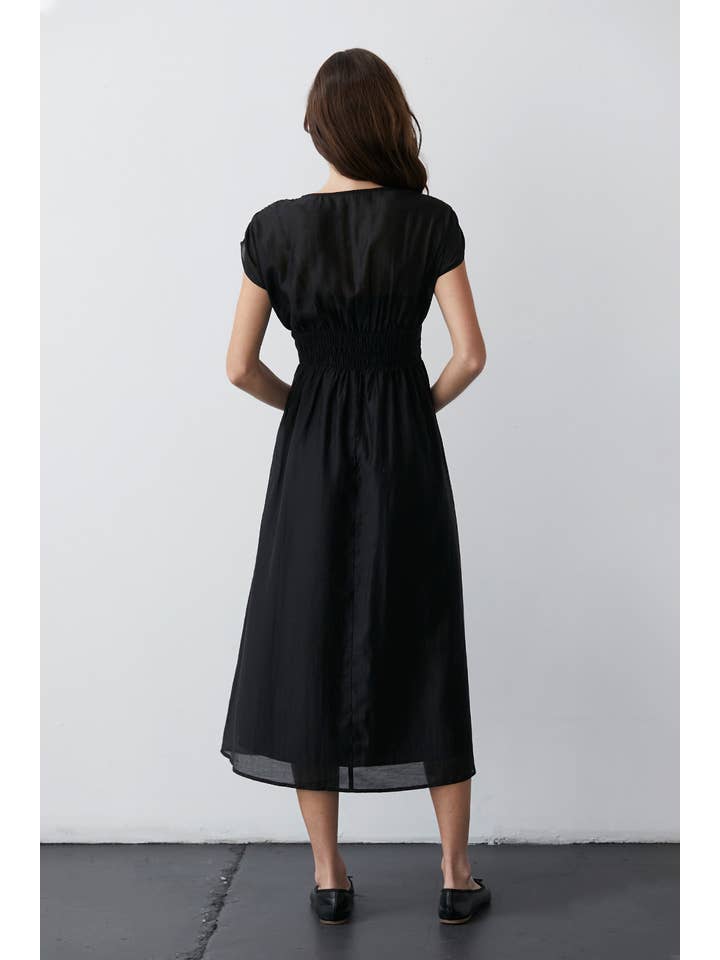 BLACK CD8704 - Allison Smocked Waist Midi Dress for wholesale on Faire