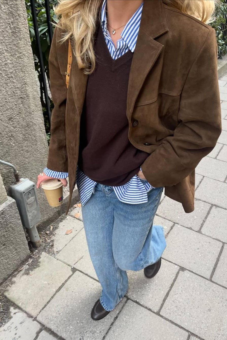 HIDDENBRAND - Wholesale Blazer - Women's - vintage oversized suede lapel blazer in brown13