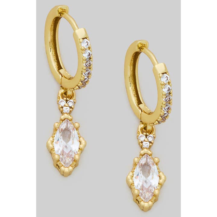 CZ PAVE 18K GOLD DIPPED HUGGIES WITH TEARDROP CZ for wholesale by Girly
