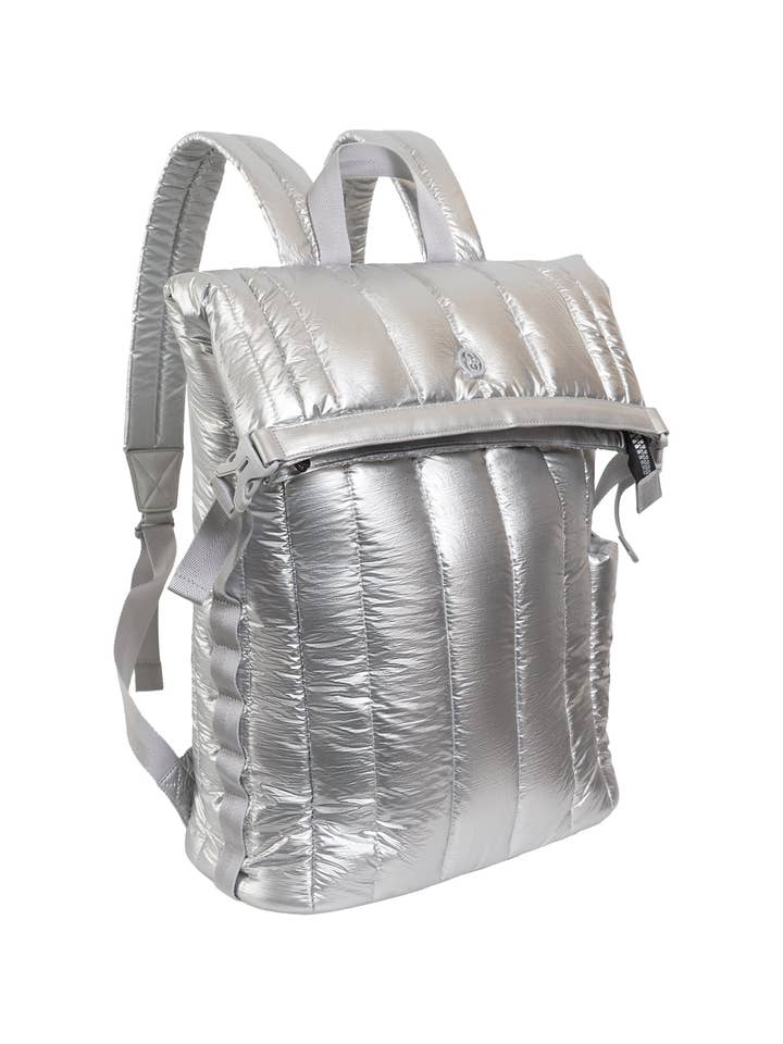 Joan & David Tubular Quilted Metallic Puffer Nylon 18-Inch Workbook Backpack for wholesale by Magid