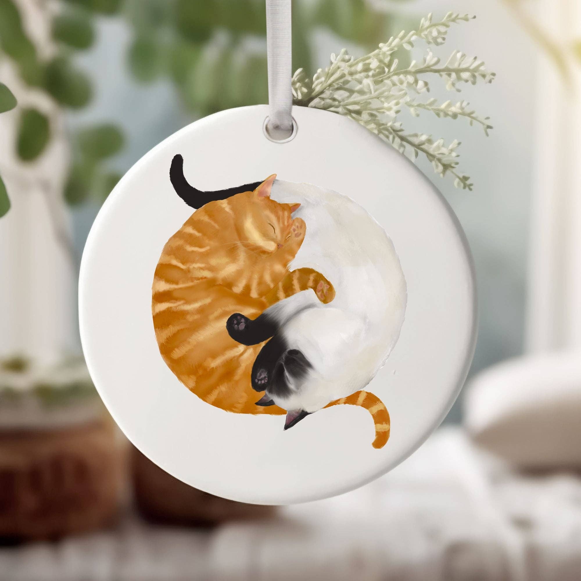 MerikaArt - Wholesale Ornament - Sleeping Orange Tabby And Siamese Cats Ceramic Ornament1