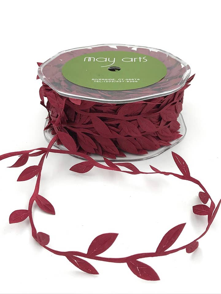Burgundy Classic Cutout Leaf Ribbon Trim for wholesale by May Arts Ribbon