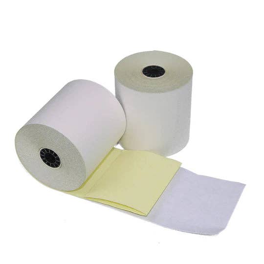 3"x 90' 2 Ply Carbonless Paper Yellow/White Canary Rolls for wholesale by EcoQuality
