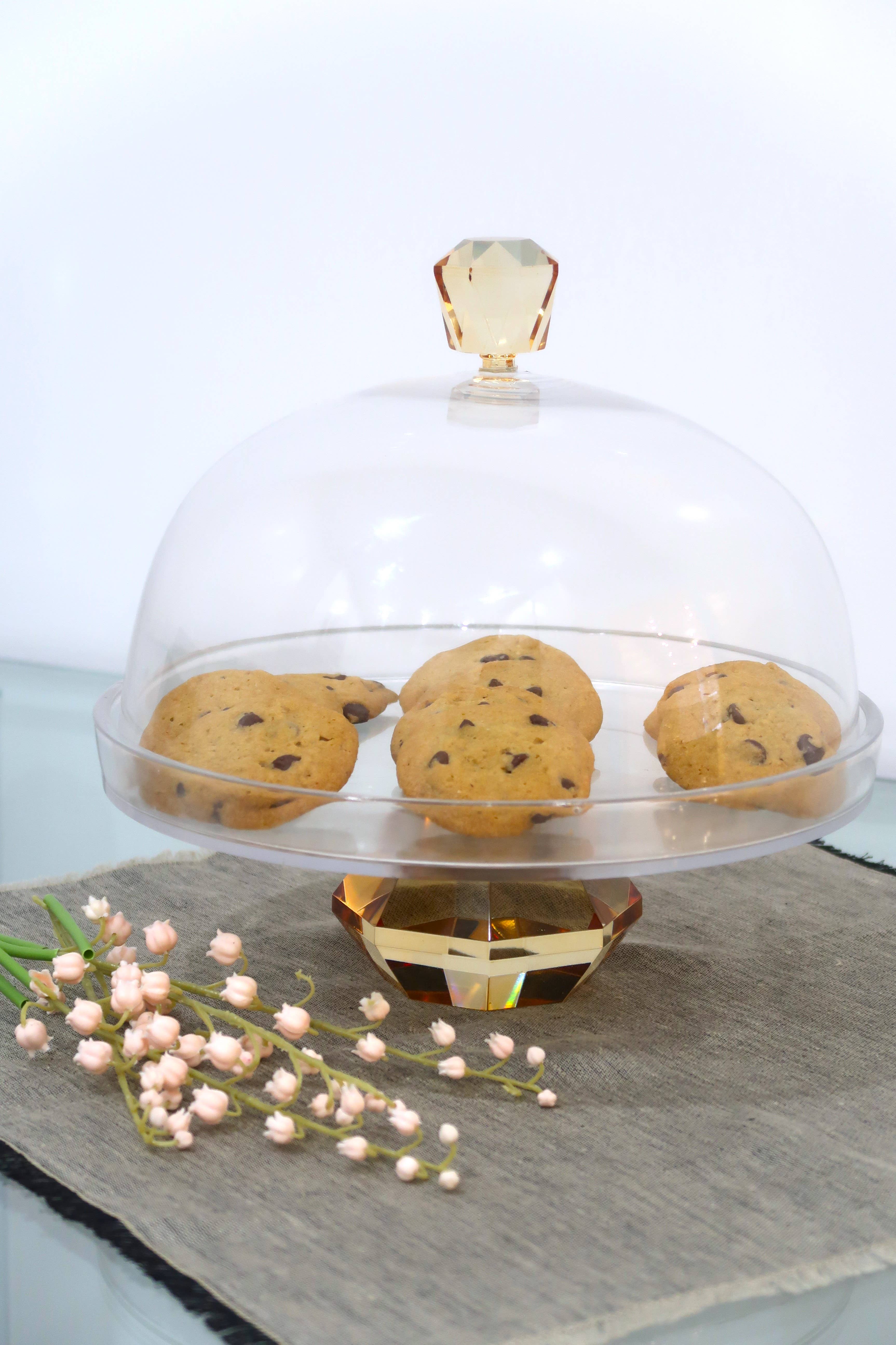 VIVIENCE - Wholesale Cake Stand - Glass Cake Dome with Colored Diamond Base and Knob, 13"D5