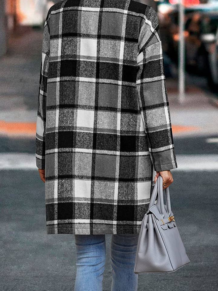 Rosa Clothing - Wholesale Shirt Jacket/Shacket - Women's - Long single-breasted lapel plaid tweed shacket5