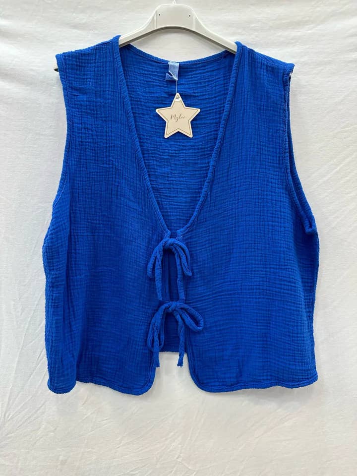 Mimi & Gogo - Wholesale Outerwear Vest - Women's - Cotton gauze tie-front top cardigan @59309_GANouer22