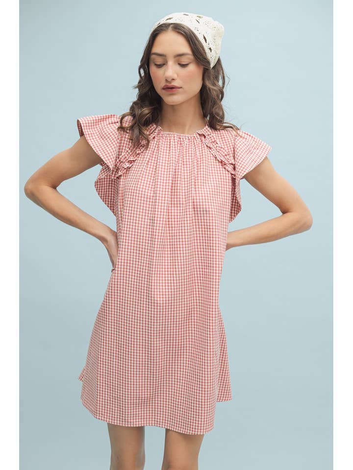 GINGHAM RUFFLE MINI DRESS / WL25-10744 for wholesale by Wishlist Apparel